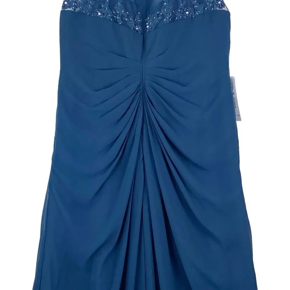 Azazie Libby A-Line Scoop Sequins Chiffon Dress Sz 20 Dark Navy Wedding - Picture 9 of 16